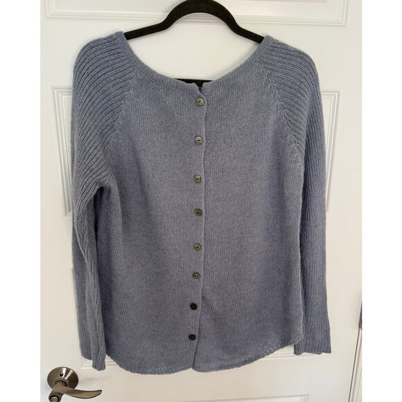 River Medium Lavender Back Button Sweater Women’s Long Sleeve Knit Pullover - Picture 2 of 5